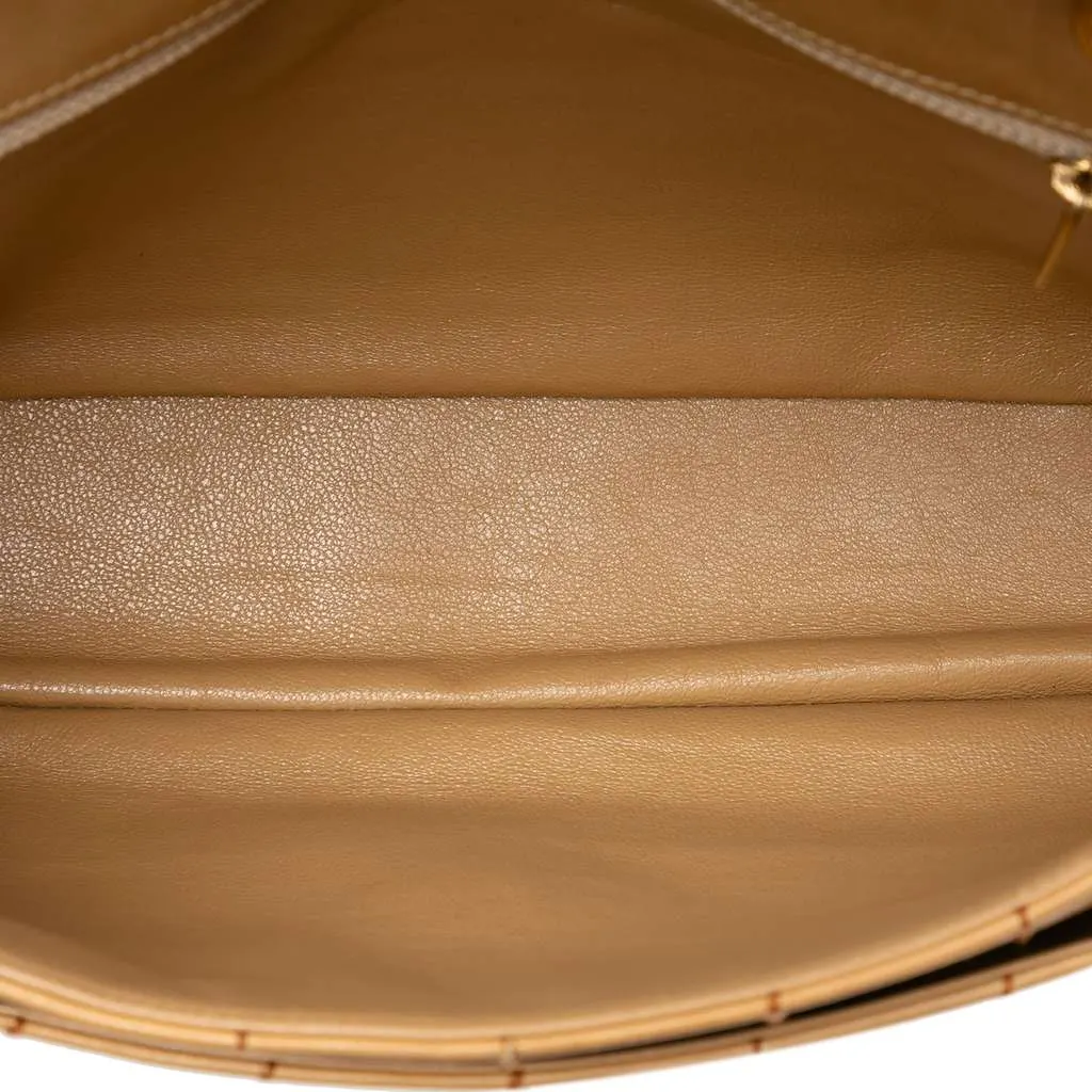 Chanel Chocolate Bar Lambskin Wild Stitch Chain Flap Beige Leather Very good - Model View