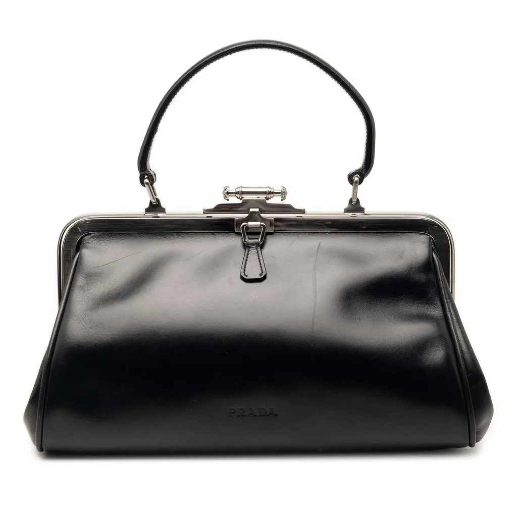 Prada Vitello Cernier Doctors Frame Bag Black Leather Very good - Front View