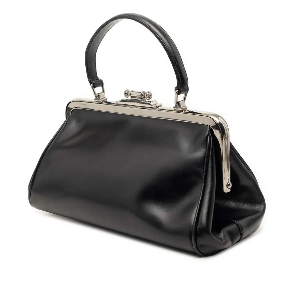 Prada Vitello Cernier Doctors Frame Bag Black Leather Very good - Back View