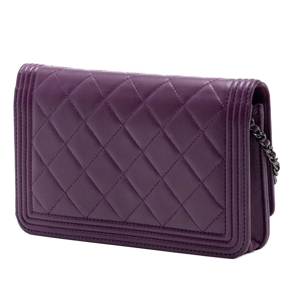 Chanel Quilted Lambskin Boy Wallet on Chain Purple Leather Very good condition - Back View