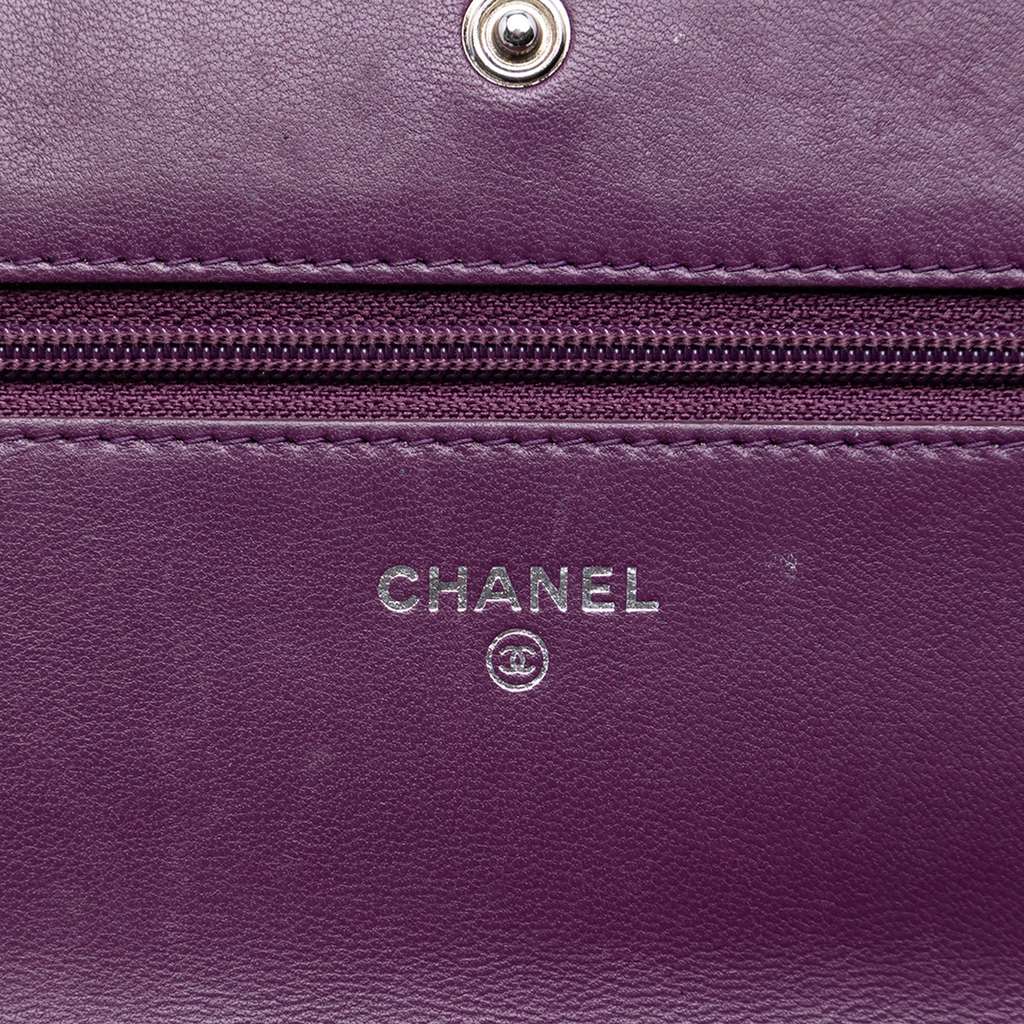 Chanel Quilted Lambskin Boy Wallet on Chain Purple Leather Very good condition - Box View