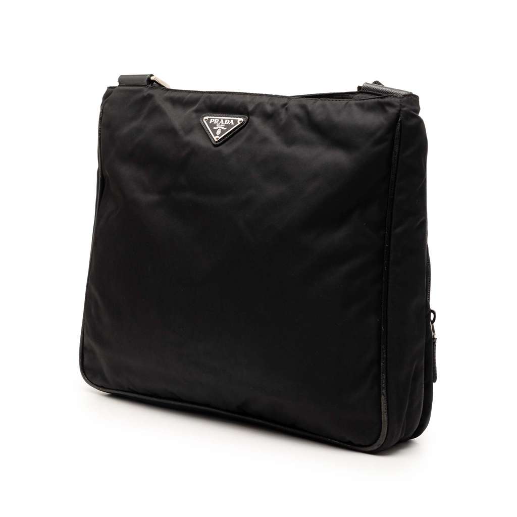 Prada Saffiano Trimmed Tessuto Zip Top Crossbody Black Very good condition - Back View