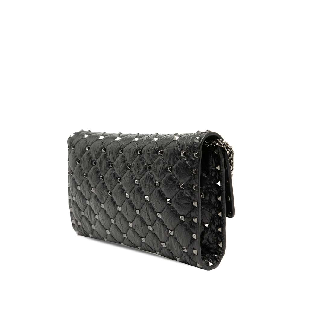 Valentino Quilted Nappa Rockstud Spike Wallet On Chain Black Leather Very good condition - Back View