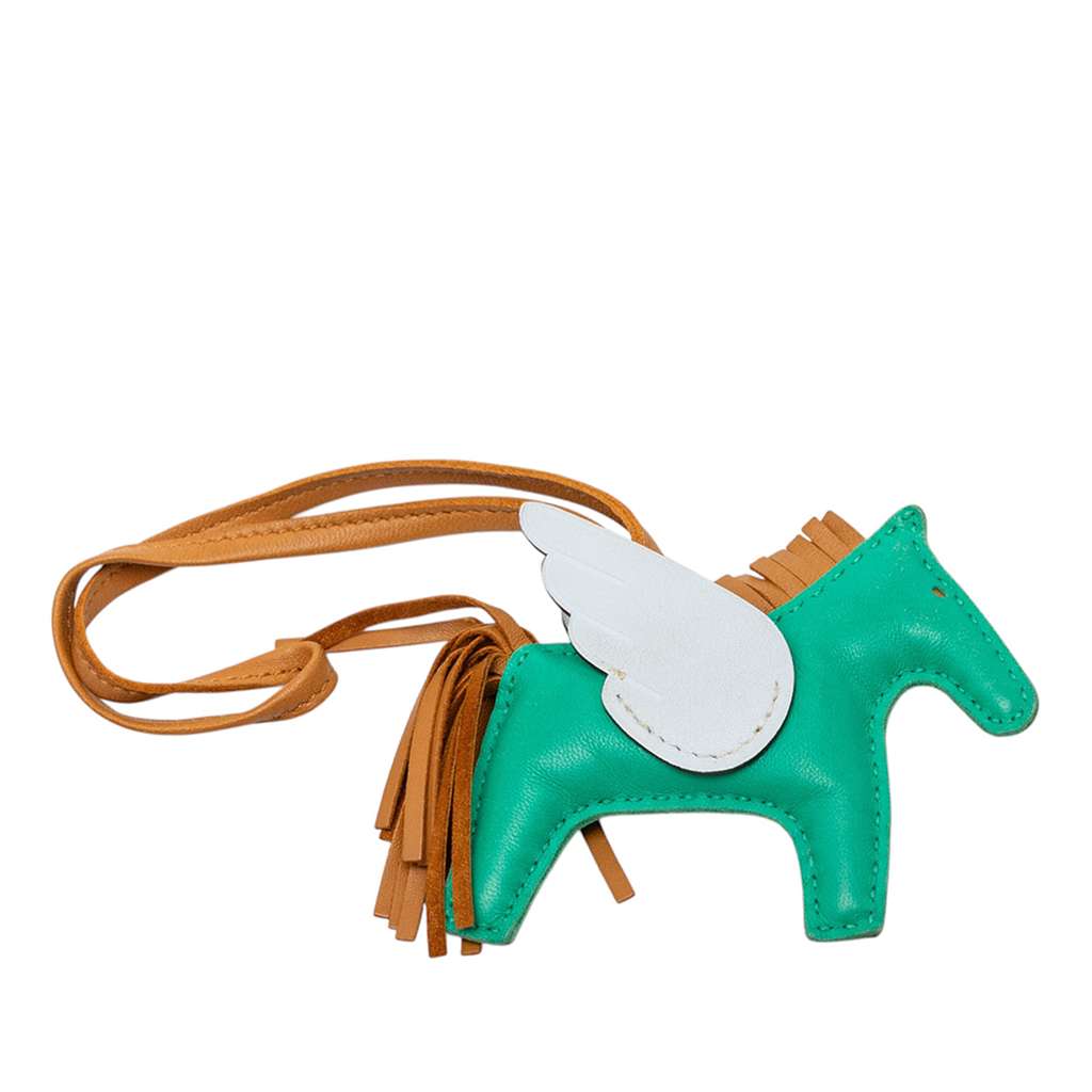 Hermès Milo Lambskin and Swift Grigri Rodeo Pegase Bag Charm PM Green Leather Very good condition - Back View