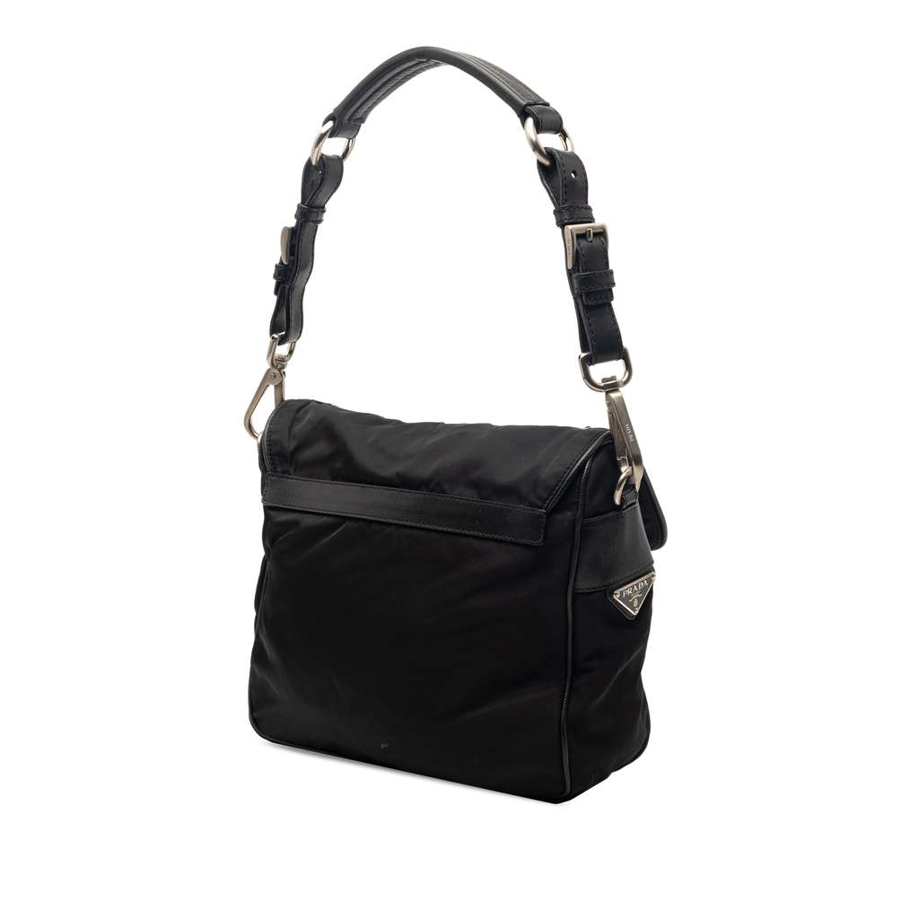 Prada Saffiano Trimmed Tessuto Shoulder Bag Black Very good condition - Back View