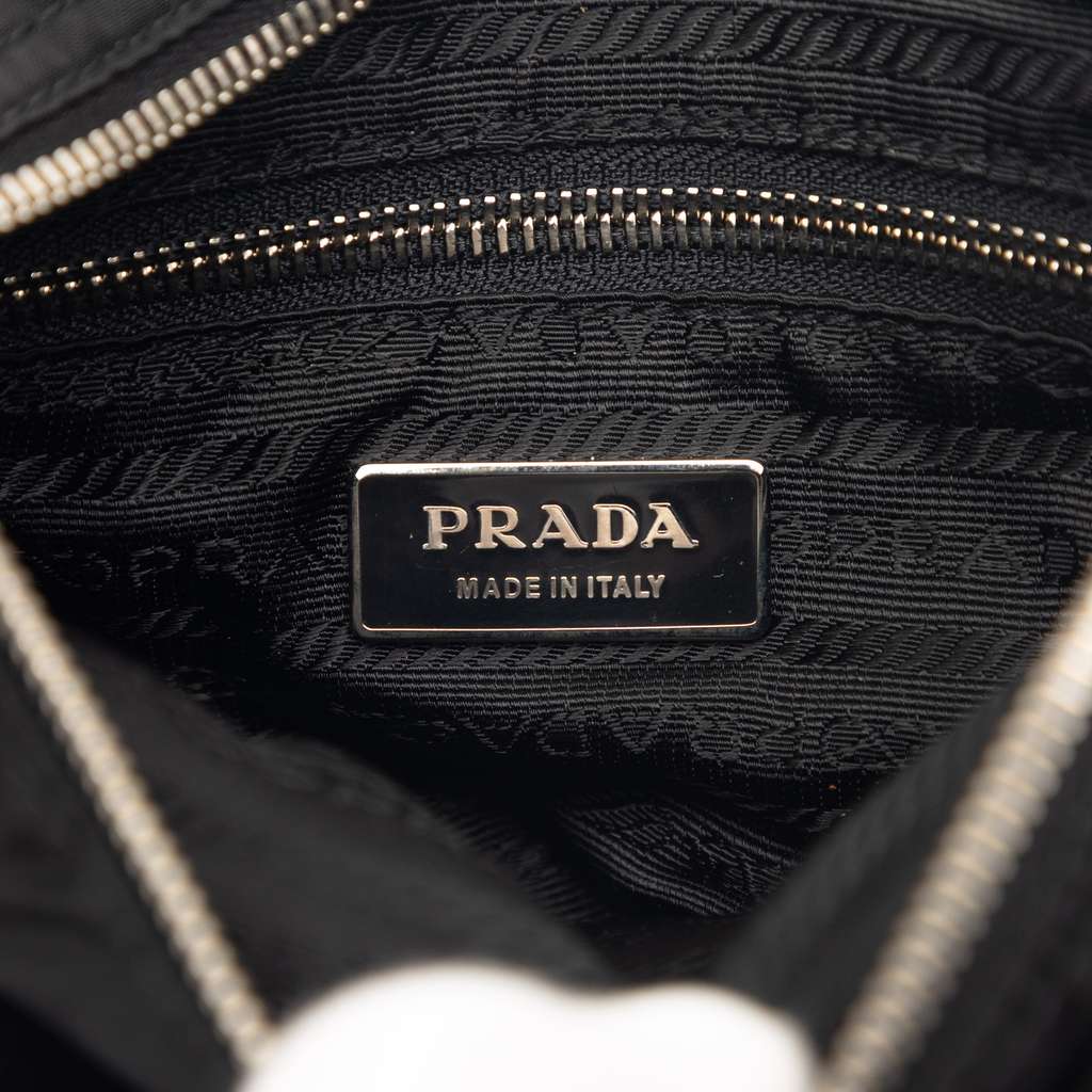 Prada Saffiano Trimmed Tessuto Shoulder Bag Black Very good condition - Box View