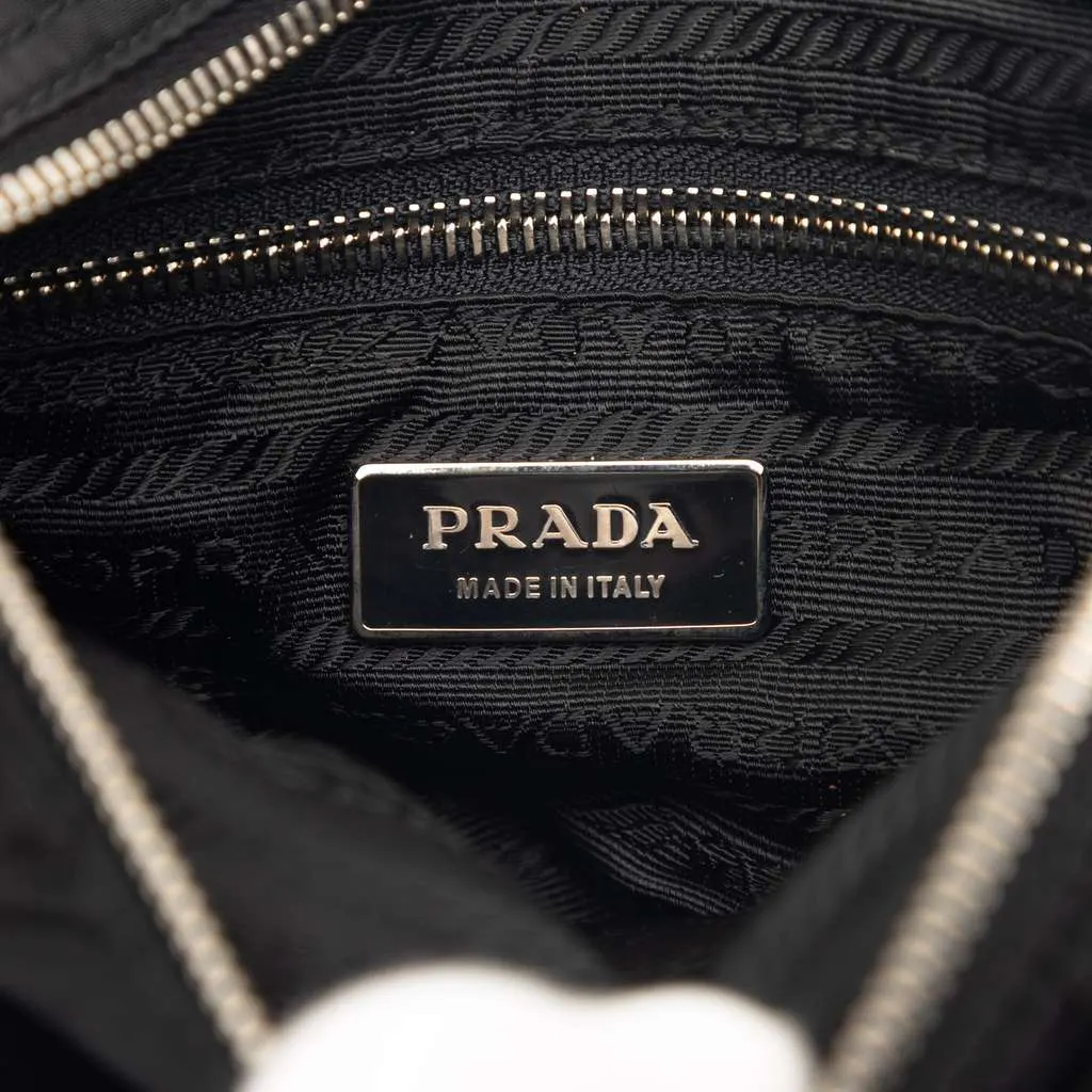 Prada Saffiano Trimmed Tessuto Shoulder Bag Black Very good - Box View