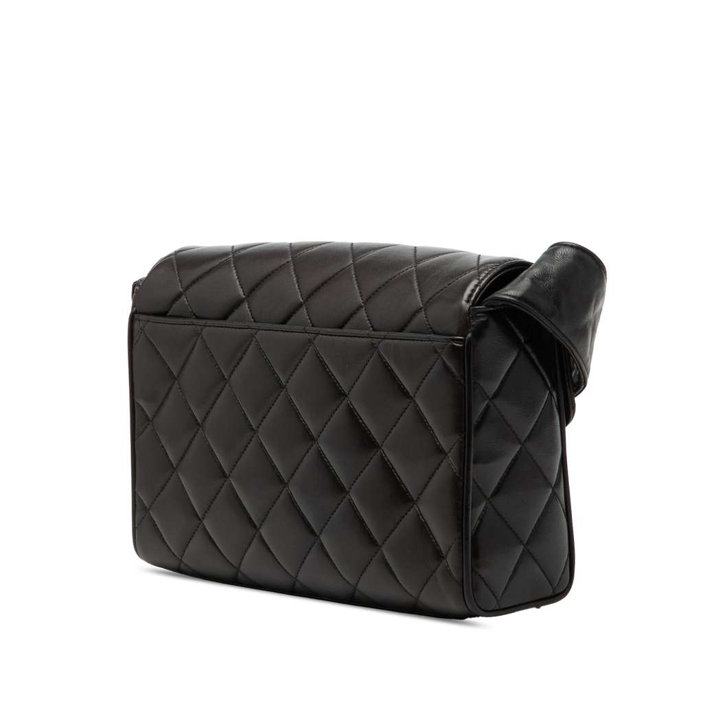 Chanel CC Quilted Lambskin Flap Crossbody Black Leather Very good condition - Back View