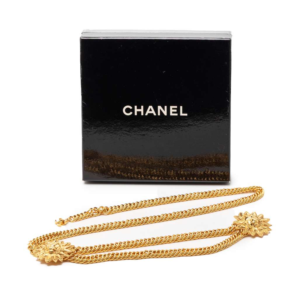 Chanel CC Gold Plated Double Sun Chain Link Belt Gold Metal Very good condition - Box View