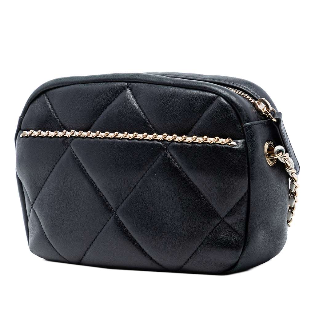 Chanel CC Lambskin Chain Embellished Camera Bag Black Leather Very good condition - Back View