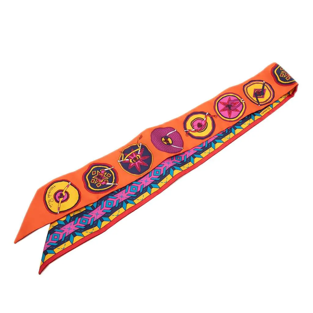 Hermès Belles Du Mexique Silk Twilly Scarf Orange Silk