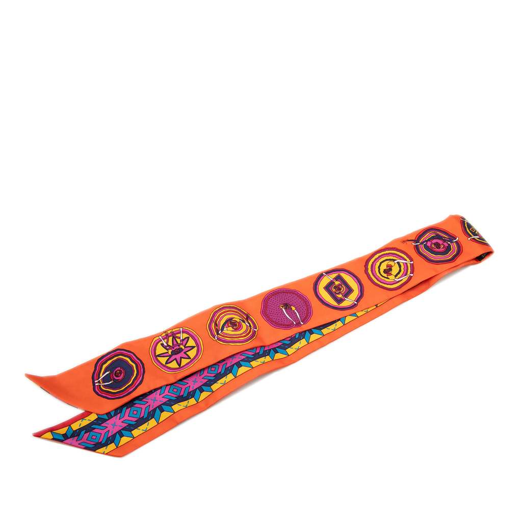 Hermès Belles Du Mexique Silk Twilly Scarf Orange Silk Very good condition - Back View