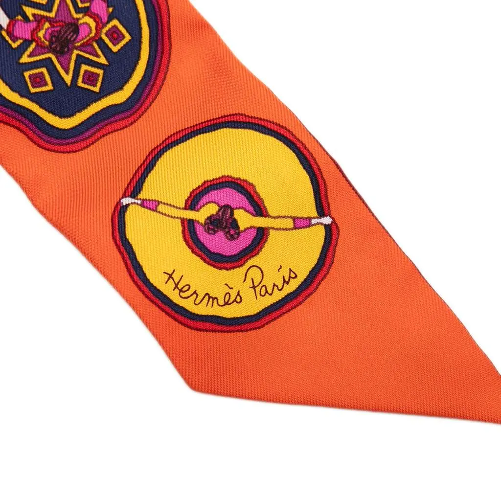 Hermès Belles Du Mexique Silk Twilly Scarf Orange Silk Very good - Model View
