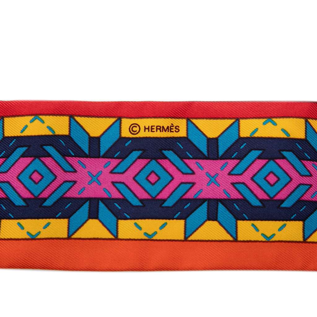Hermès Belles Du Mexique Silk Twilly Scarf Orange Silk Very good condition - Box View