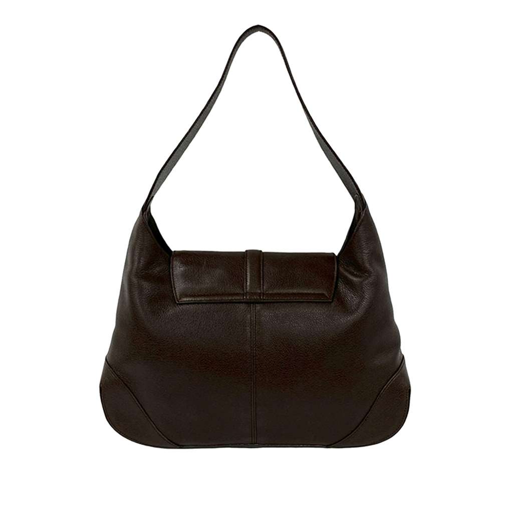 Bvlgari Leather Front Ring Hobo Brown Leather Very good condition - Back View