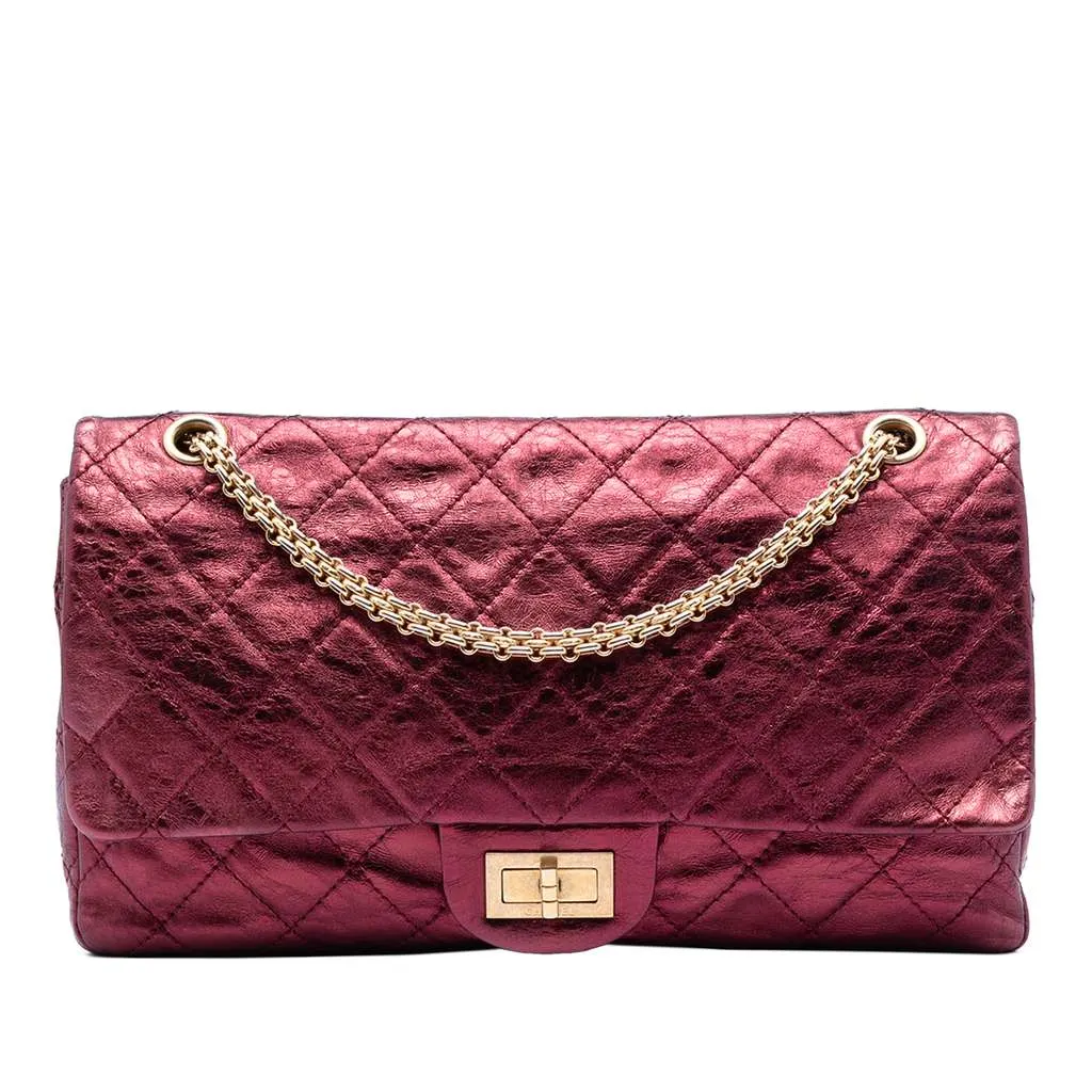 Chanel Quilted Metallic Lambskin Reissue 2.55 Double Flap 227 Red Leather Very good - Front View