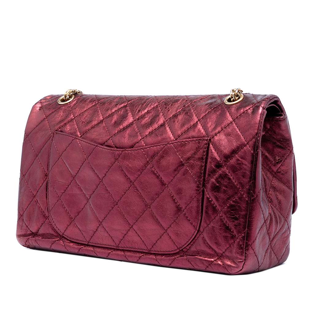 Chanel Quilted Metallic Lambskin Reissue 2.55 Double Flap 227 Red Leather Very good condition - Back View