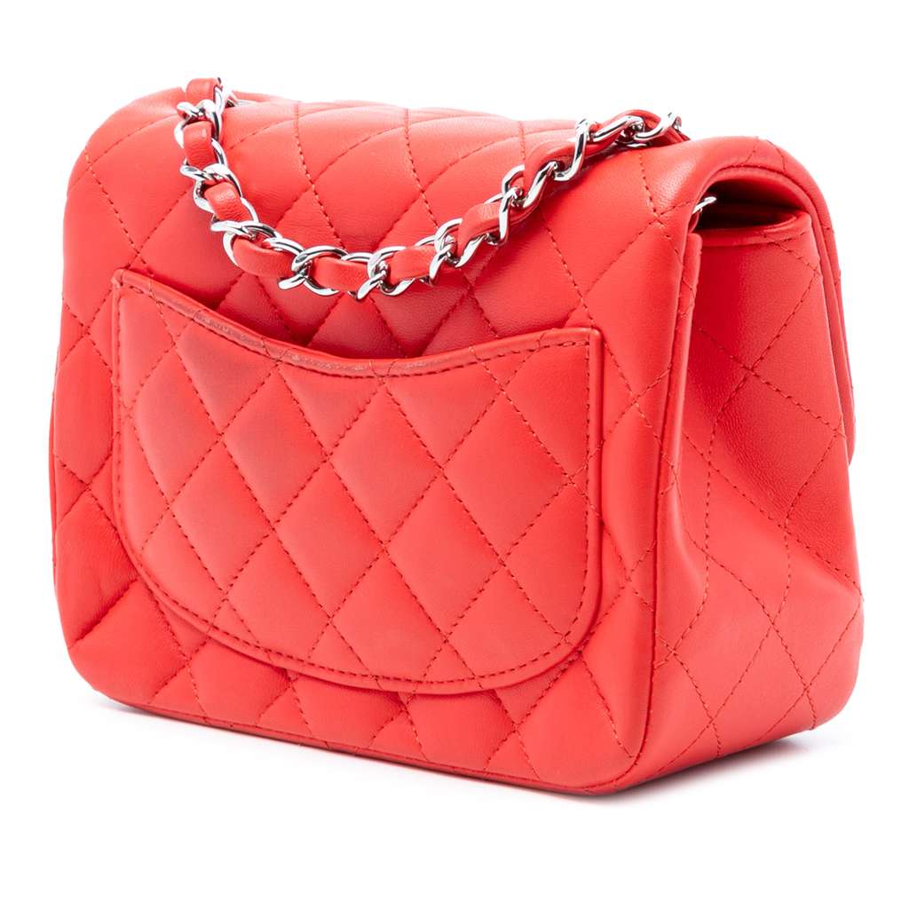 Chanel Mini Square Classic Lambskin Single Flap Red Leather Very good condition - Back View