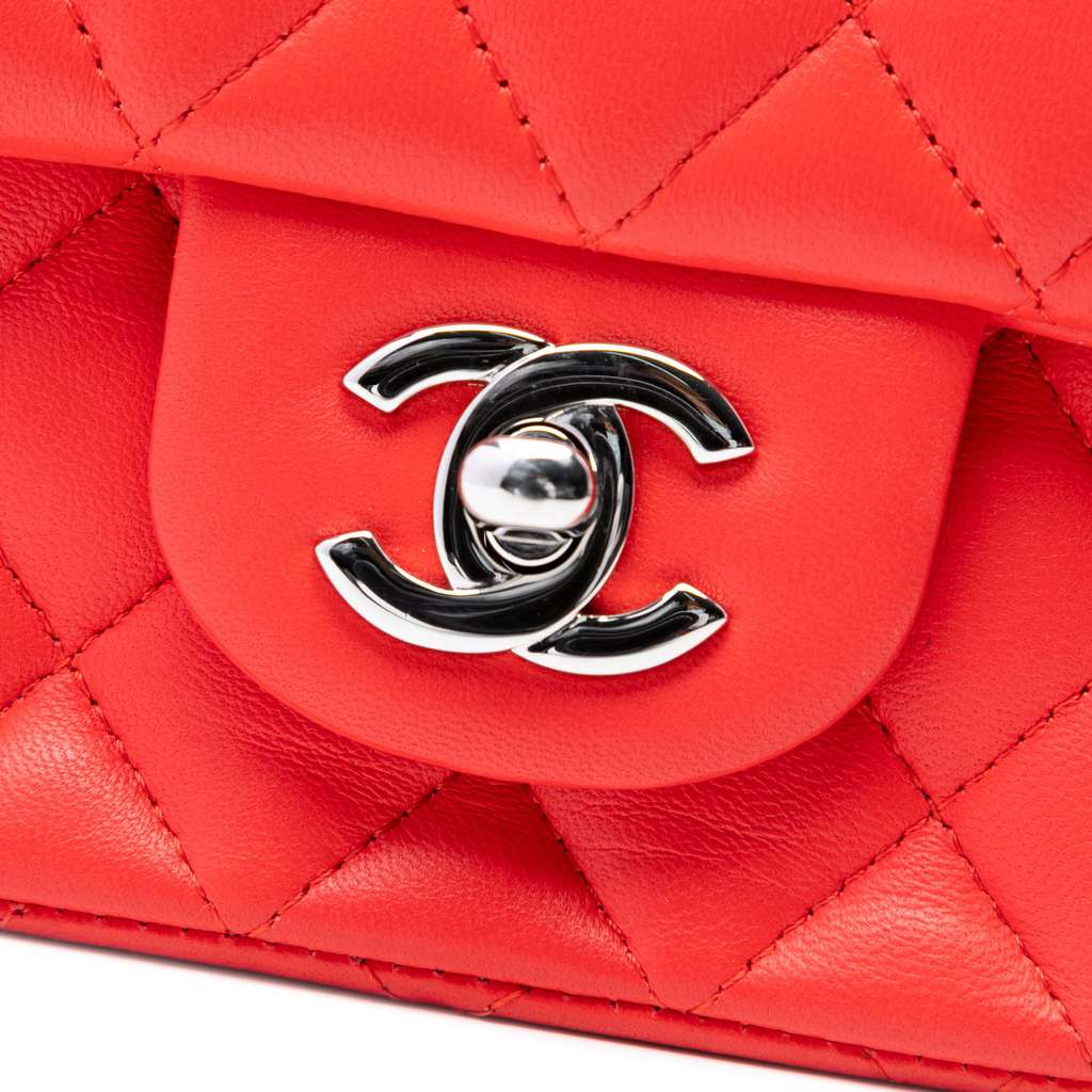 Chanel Mini Square Classic Lambskin Single Flap Red Leather Very good condition - Box View