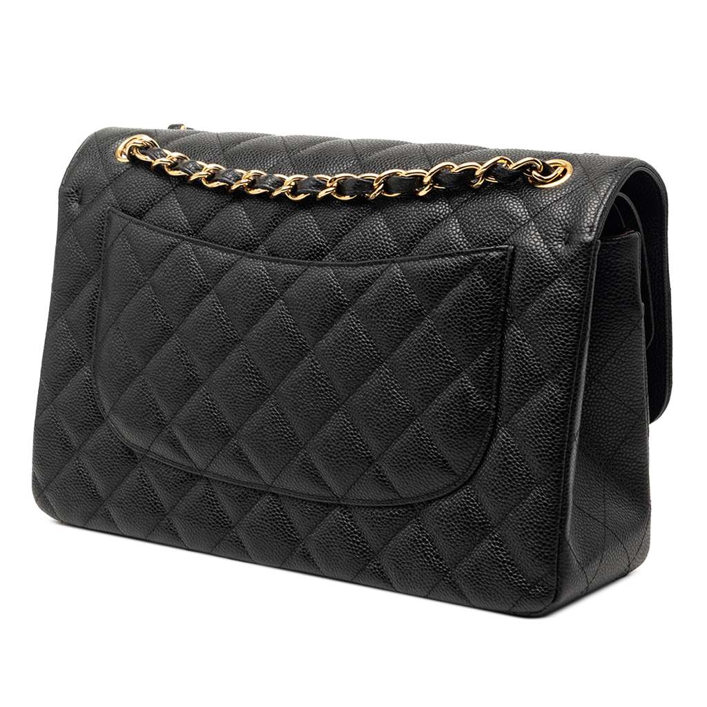 Chanel Jumbo Classic Caviar Double Flap Black Leather Very good condition - Back View