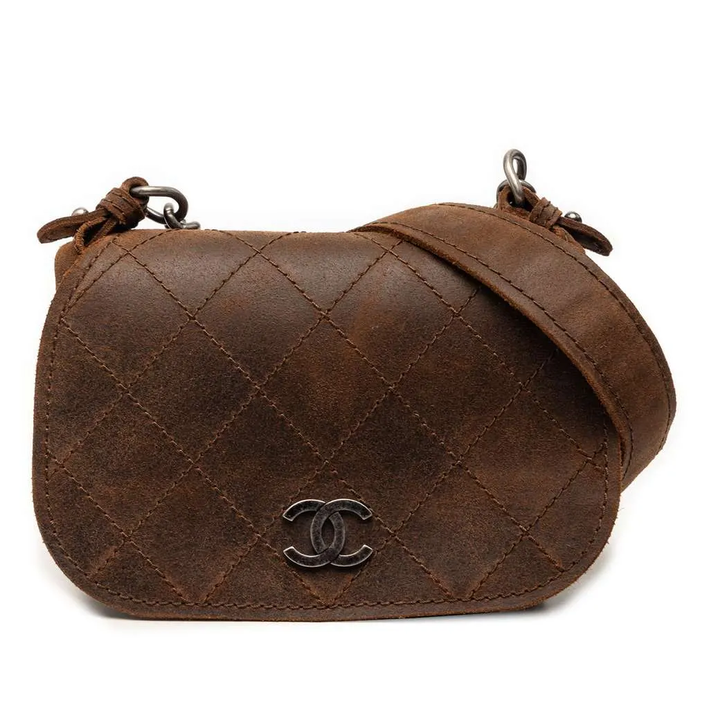 Chanel Paris-Edinburgh Mini Nubuck Highlander Flap Brown Leather Very good - Front View
