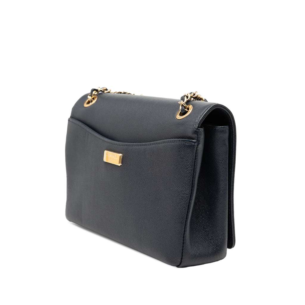 Chanel Medium Caviar Captain Gold Flap Blue Leather Very good condition - Back View