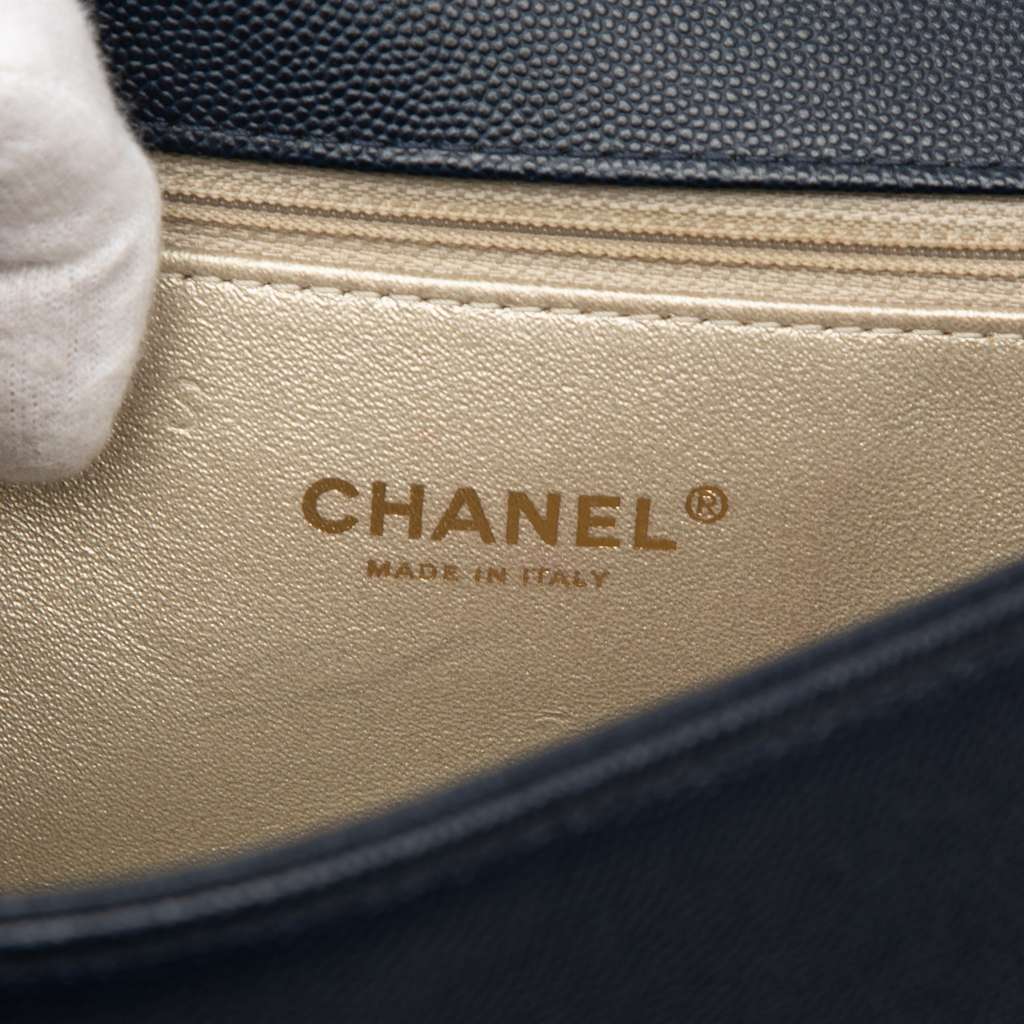 Chanel Medium Caviar Captain Gold Flap Blue Leather Very good condition - Box View