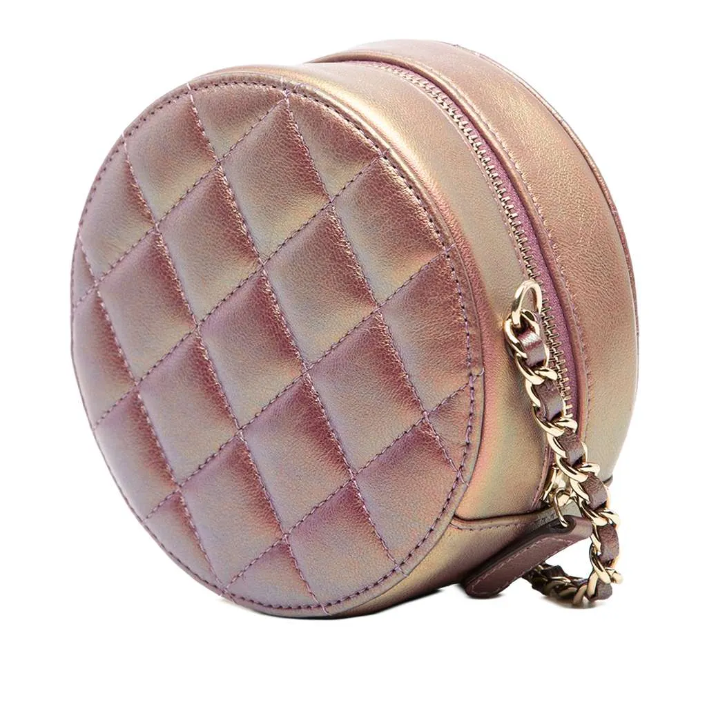 Chanel Quilted Iridescent Lambskin Round Clutch With Chain Purple Leather Very good - Back View