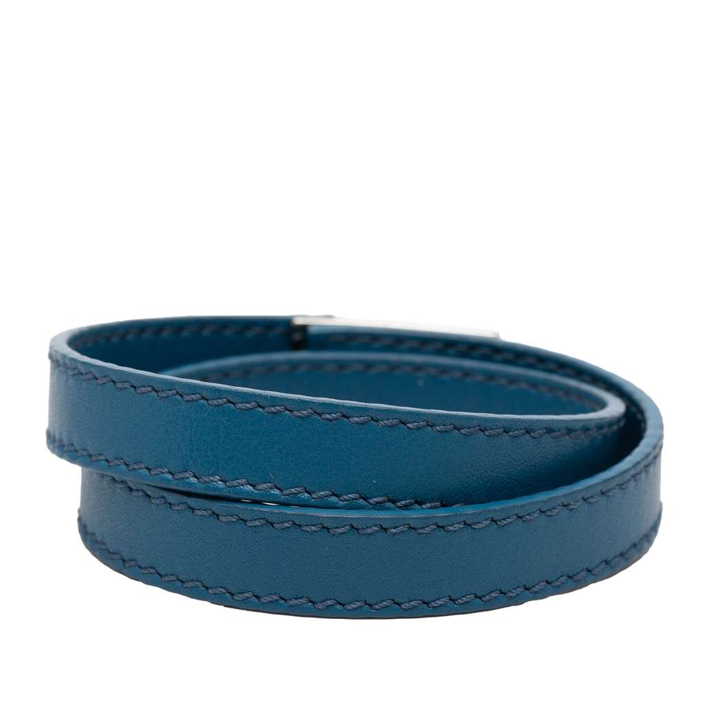Salvatore Ferragamo Leather Gancini Lock Double Wrap Bracelet Blue Leather Never worn - Inside View