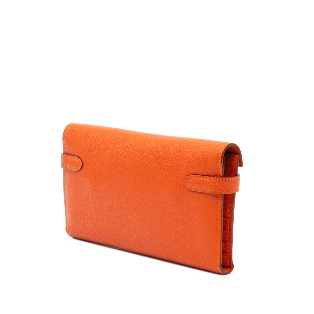 Hermès Chevre Mysore Kelly Longue Wallet Orange Leather Very good condition - Back View