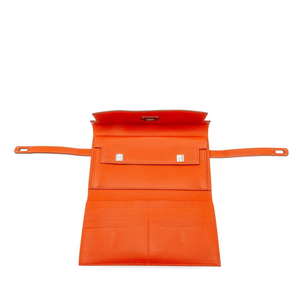 Hermès Chevre Mysore Kelly Longue Wallet Orange Leather Very good condition - Model View