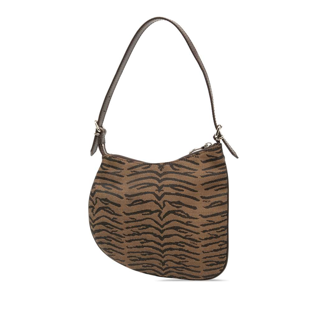 Fendi Small Zebra Print Canvas Oyster Hobo Brown Canvas Never worn - Back View