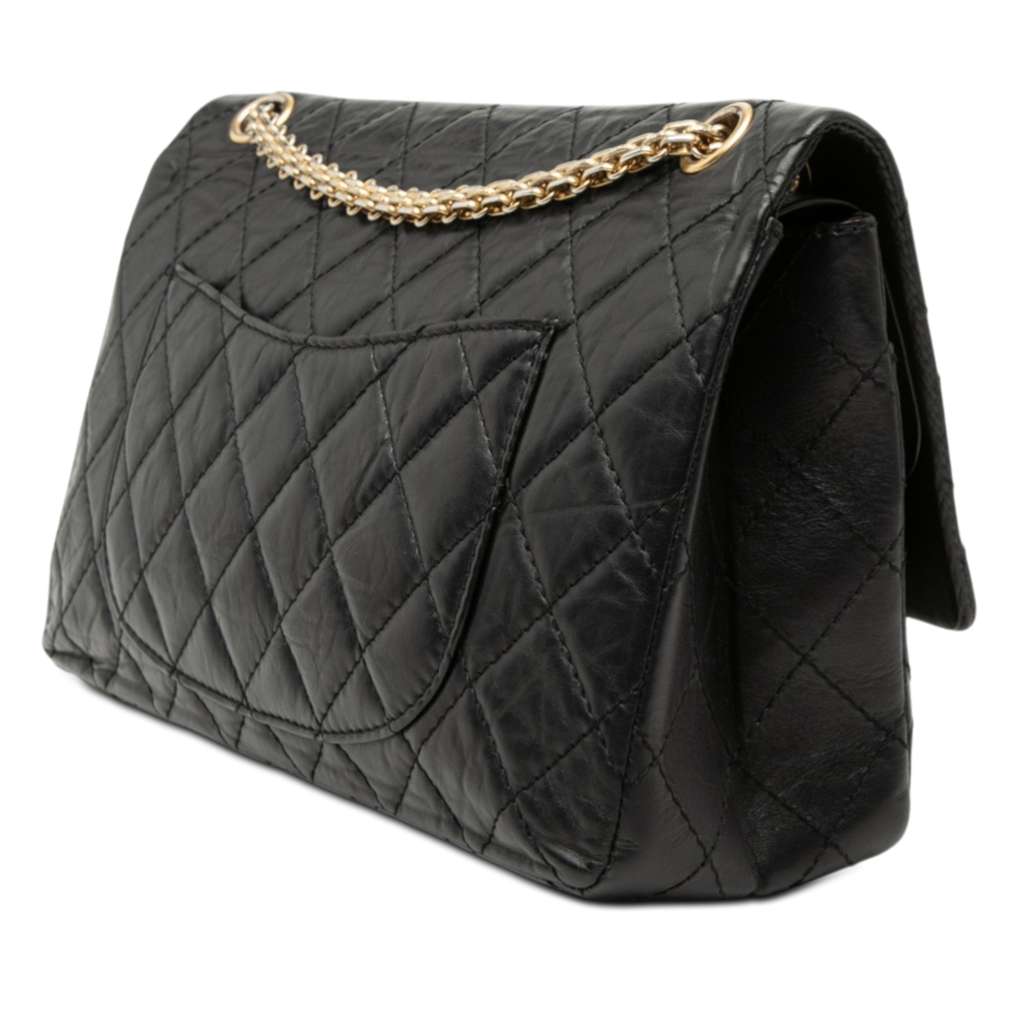 Chanel Quilted Aged Calfskin Reissue 2.55 Double Flap 226 Black Leather Very good condition - Back View