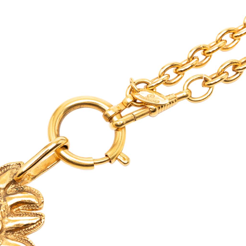 Chanel Gold Plated Leo Lion Sun Medallion Necklace Gold Metal Very good condition - Model View
