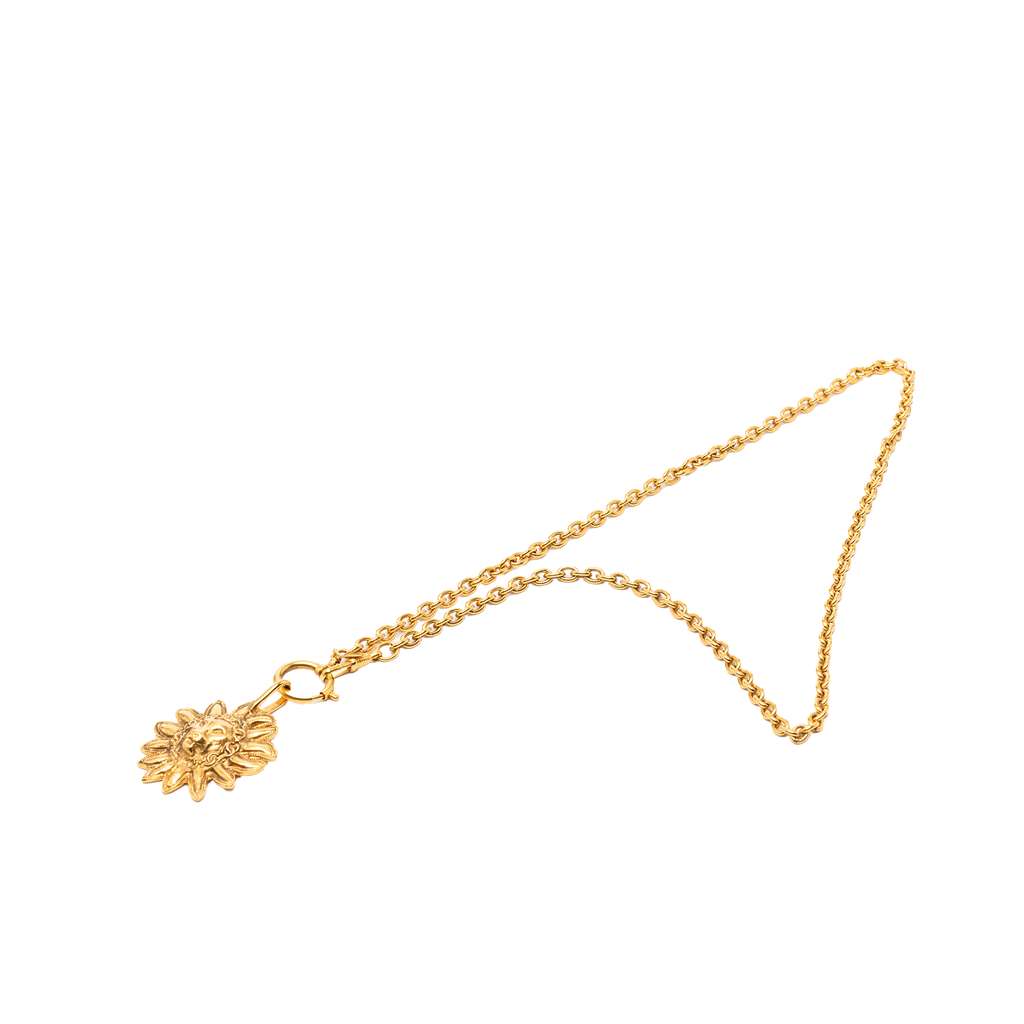 Chanel Gold Plated Leo Lion Sun Medallion Necklace Gold Metal Very good condition - Box View