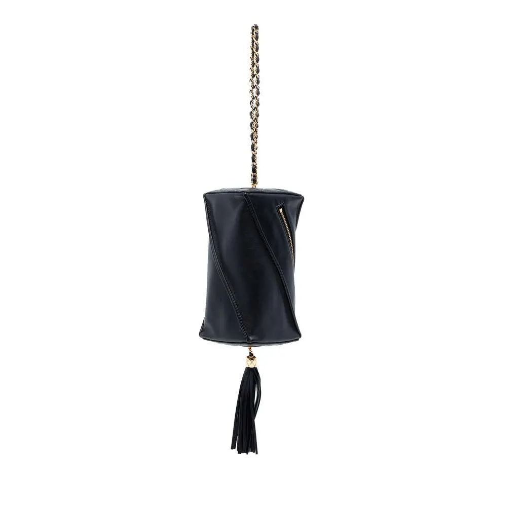 Chanel Metiers d'Art CC Lambskin Tassel Rectangle Clutch with Chain Black Leather Very good - Back View