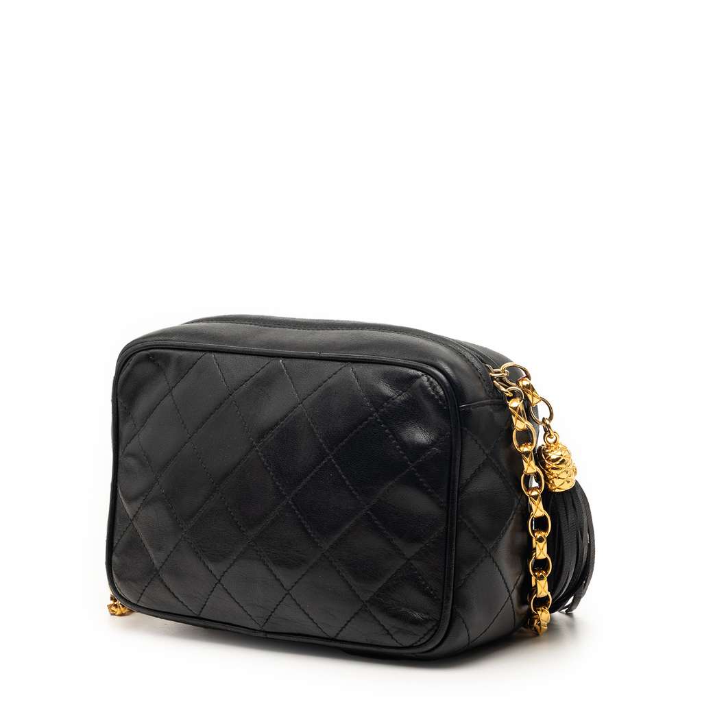 Chanel CC Quilted Lambskin Tassel Camera Bag Black Leather Very good condition - Back View