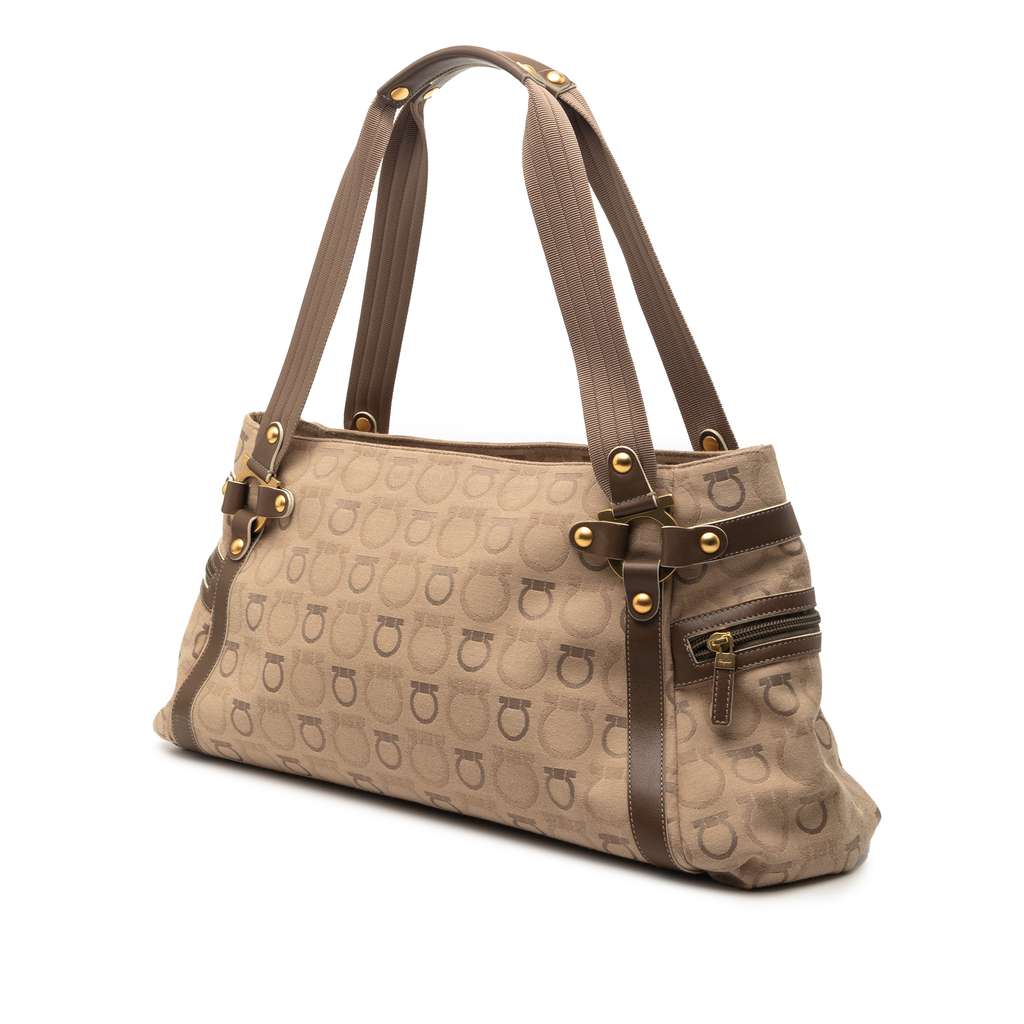 Salvatore Ferragamo Gancini Canvas Shoulder Bag Brown Canvas Very good condition - Back View