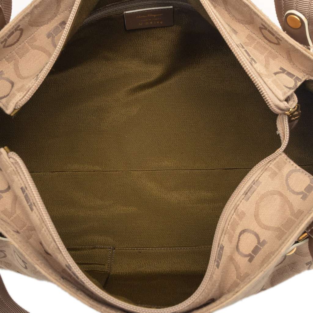 Salvatore Ferragamo Gancini Canvas Shoulder Bag Brown Canvas Very good condition - Model View