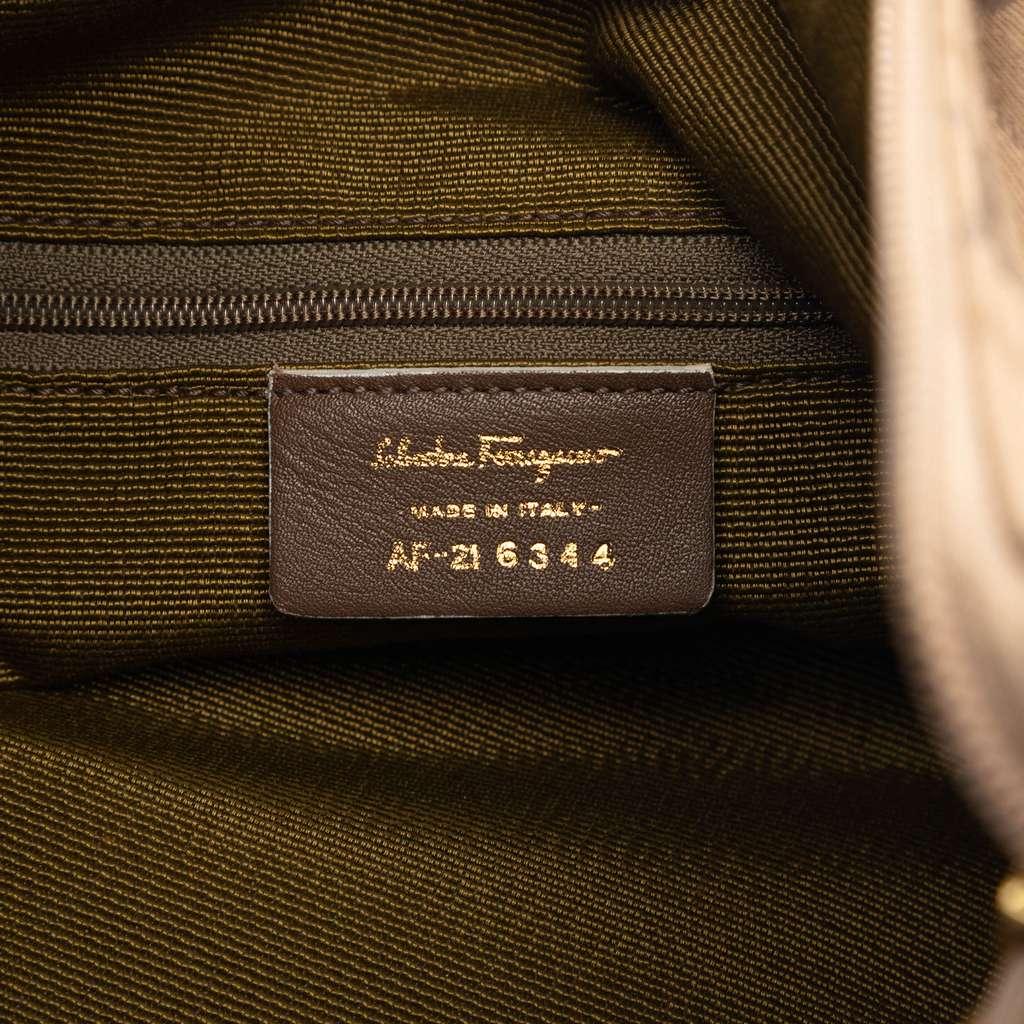 Salvatore Ferragamo Gancini Canvas Shoulder Bag Brown Canvas Very good condition - Box View