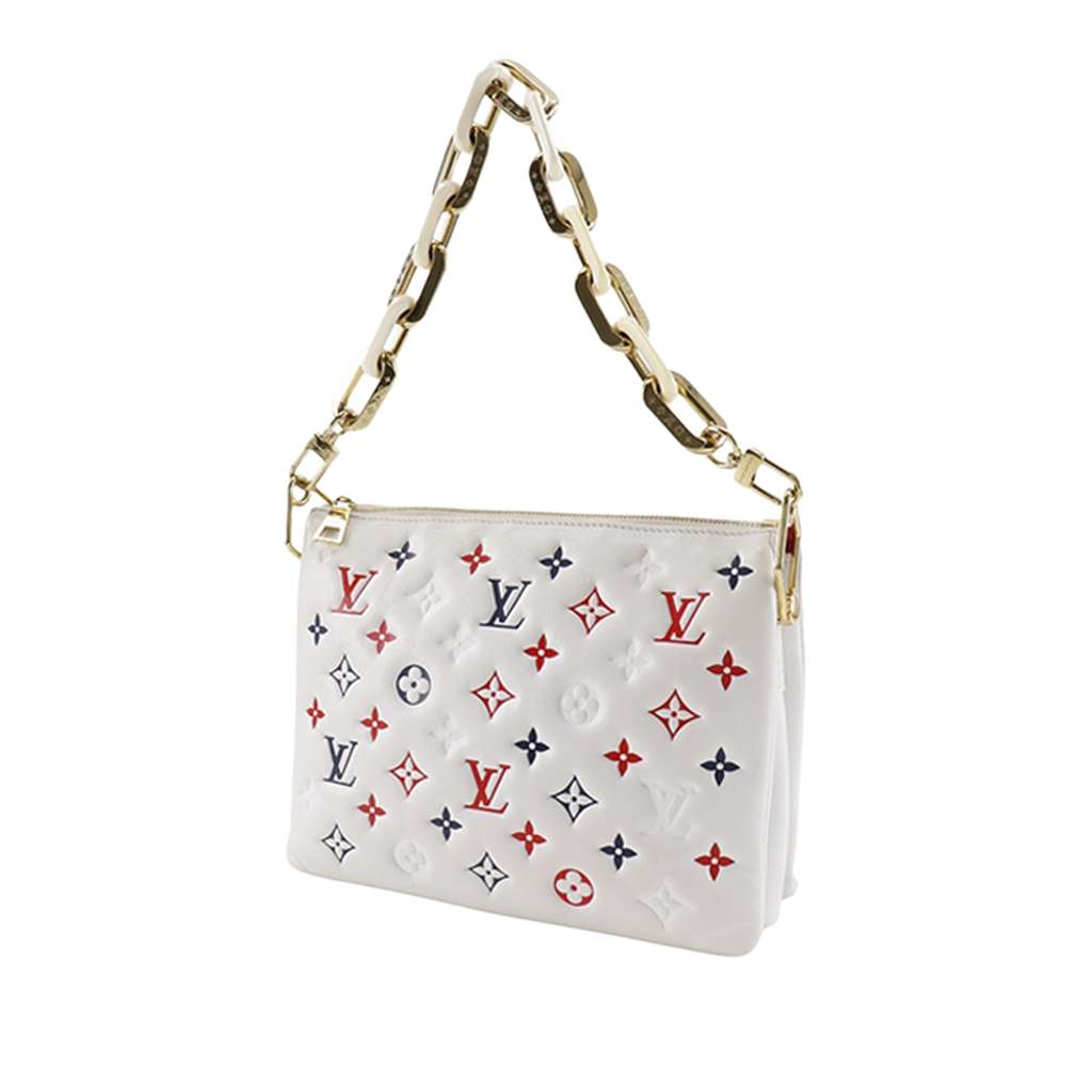 Louis Vuitton Tricolor Monogram Embossed Puffy Lambskin Coussin PM White Leather Never worn - Back View