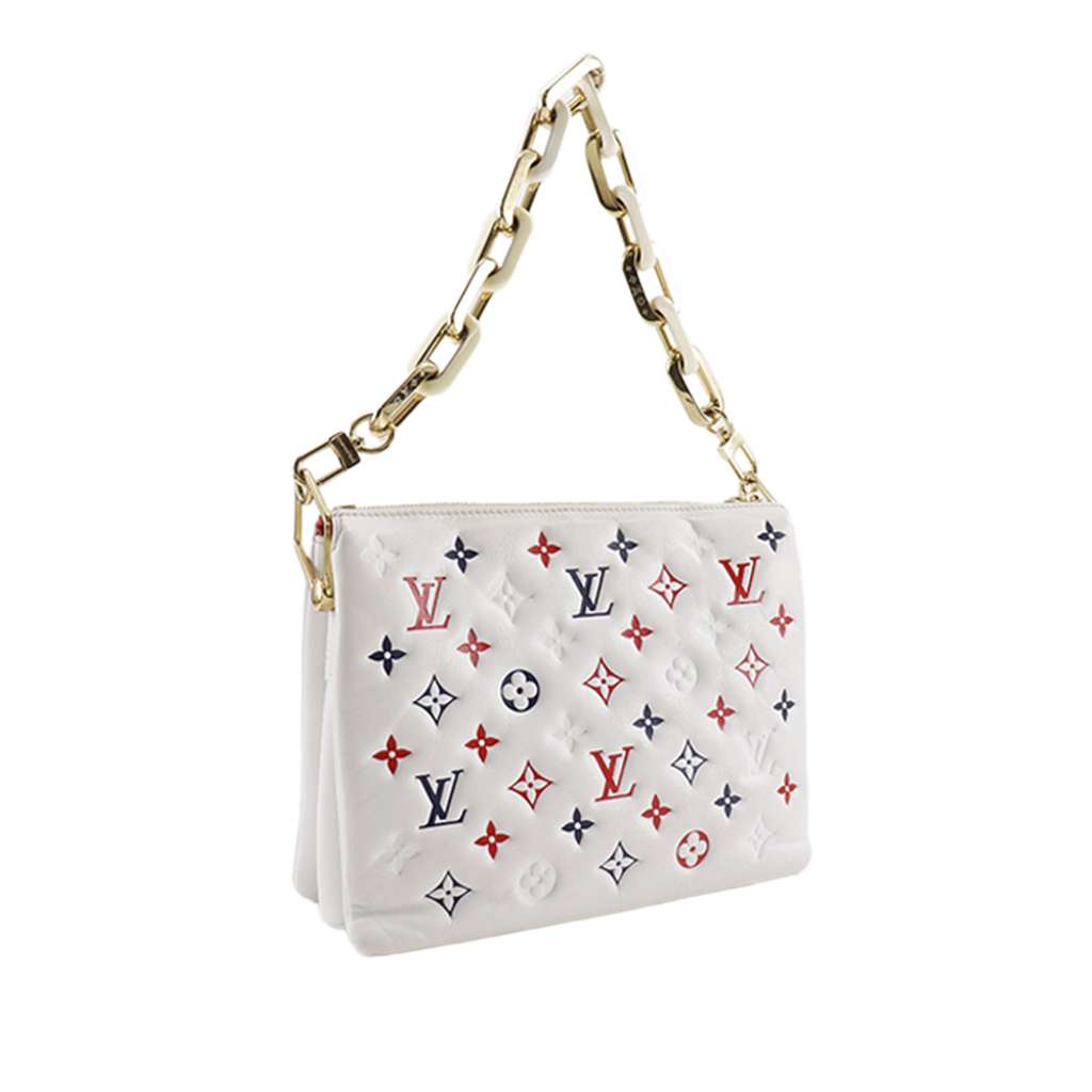Louis Vuitton Tricolor Monogram Embossed Puffy Lambskin Coussin PM White Leather Never worn - Inside View