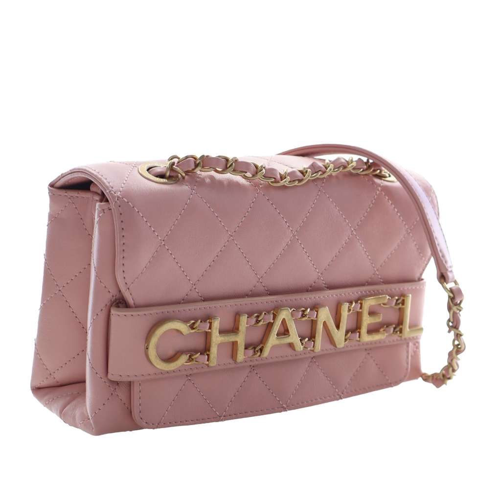 Chanel Small Quilted Calfskin Enchained Flap Pink Leather Never worn - Back View