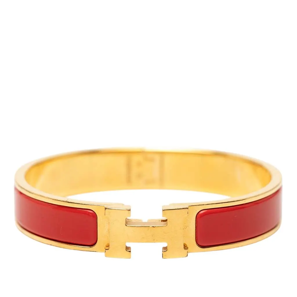 Hermès Narrow Enamel Clic H Bracelet PM Red Very good - Front View