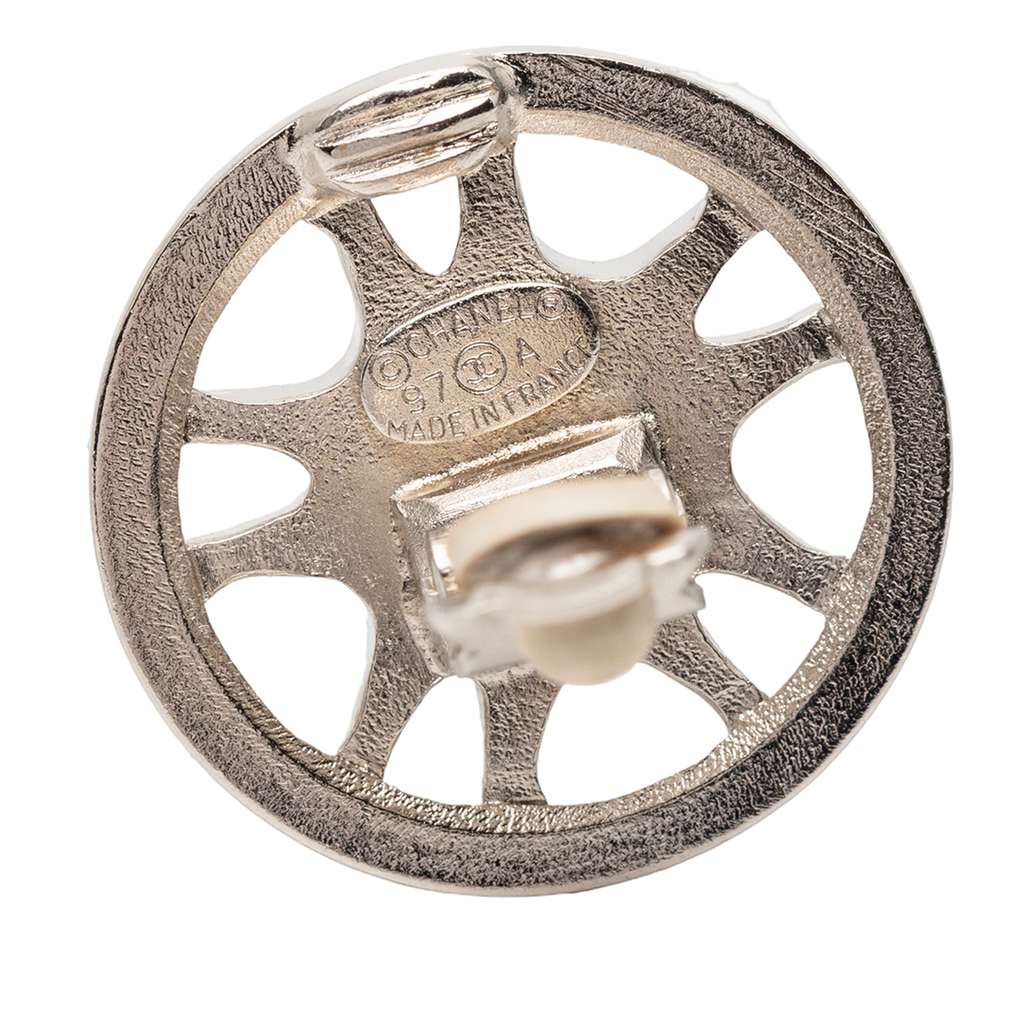 Chanel CC Silver Plated Wheel Clip On Earrings Silver Metal Never worn - Inside View