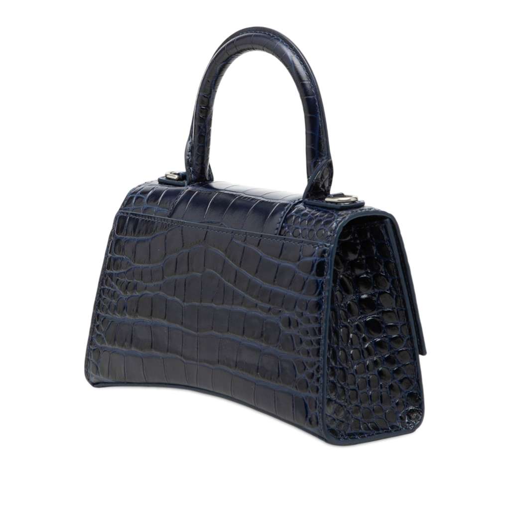 Balenciaga Croc Embossed Hourglass Top Handle Bag XS Blue Leather Very good condition - Back View