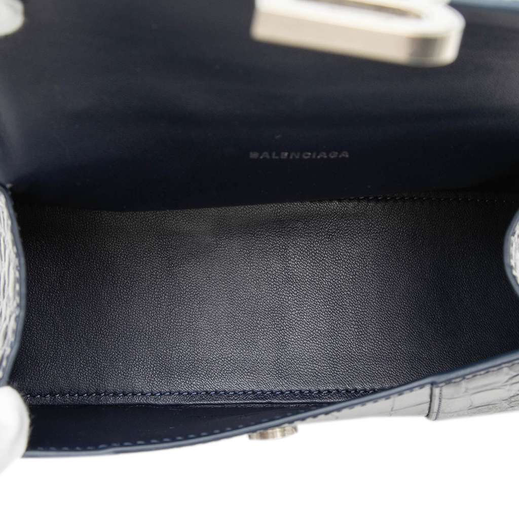 Balenciaga Croc Embossed Hourglass Top Handle Bag XS Blue Leather Very good condition - Model View