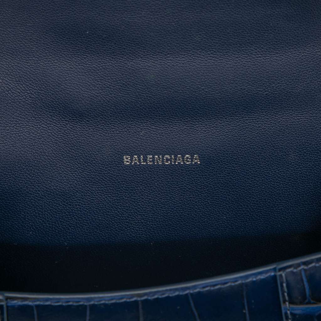 Balenciaga Croc Embossed Hourglass Top Handle Bag XS Blue Leather Very good condition - Box View