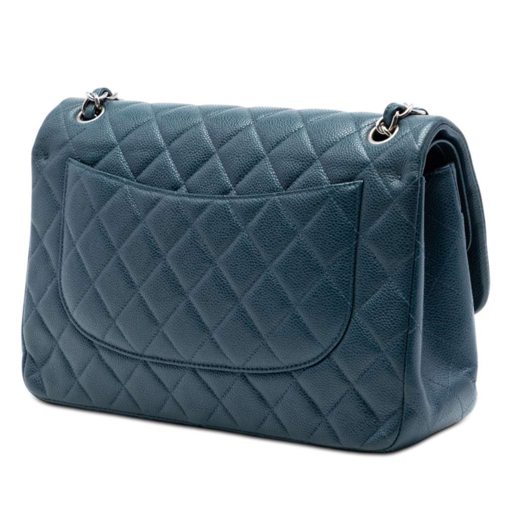 Chanel Jumbo Classic Caviar Double Flap Blue Leather Very good condition - Back View