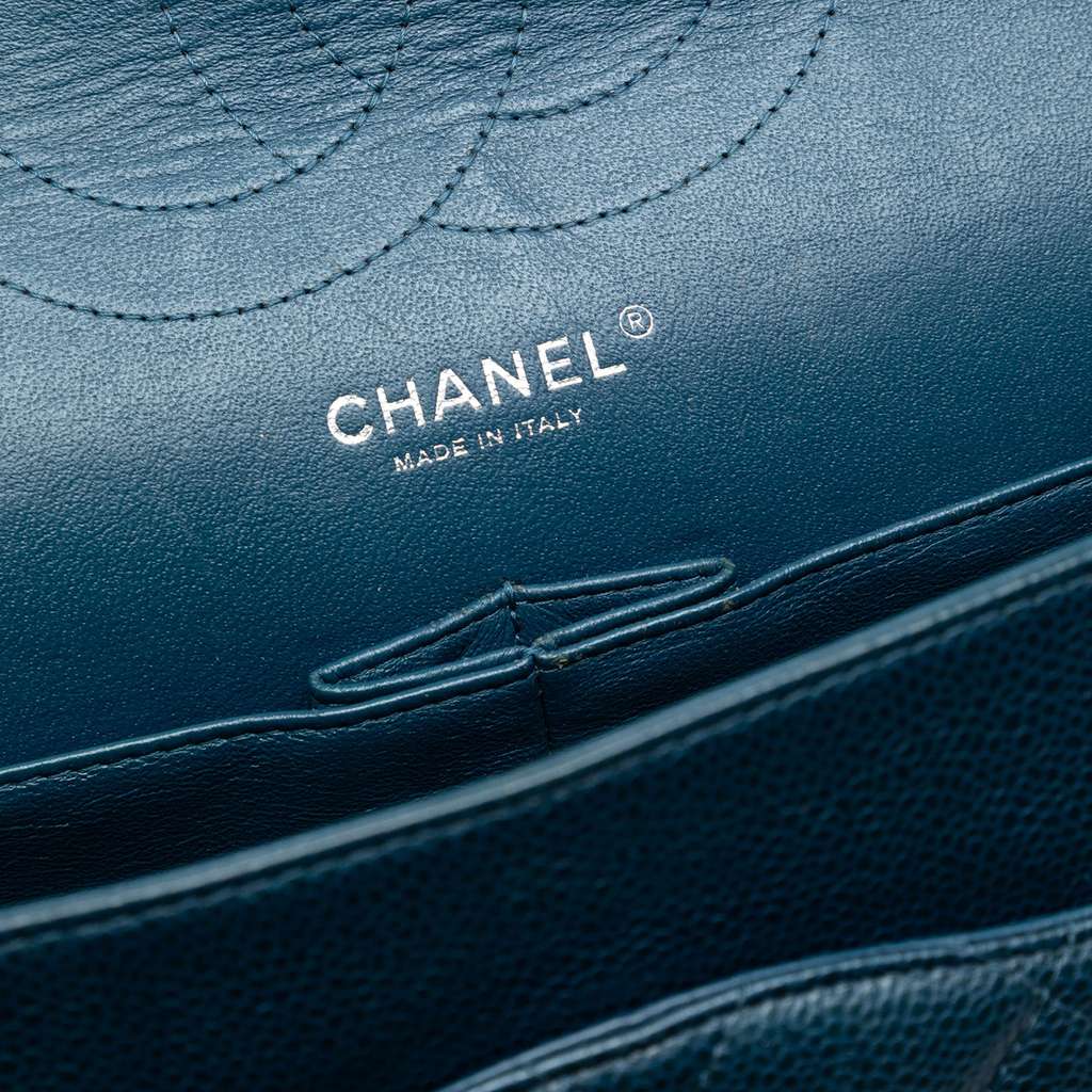 Chanel Jumbo Classic Caviar Double Flap Blue Leather Very good condition - Box View